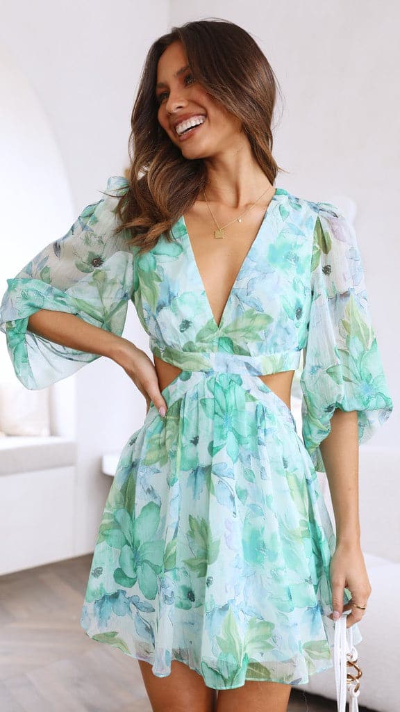 Ayda Mini Dress - Green Floral - Buy ...